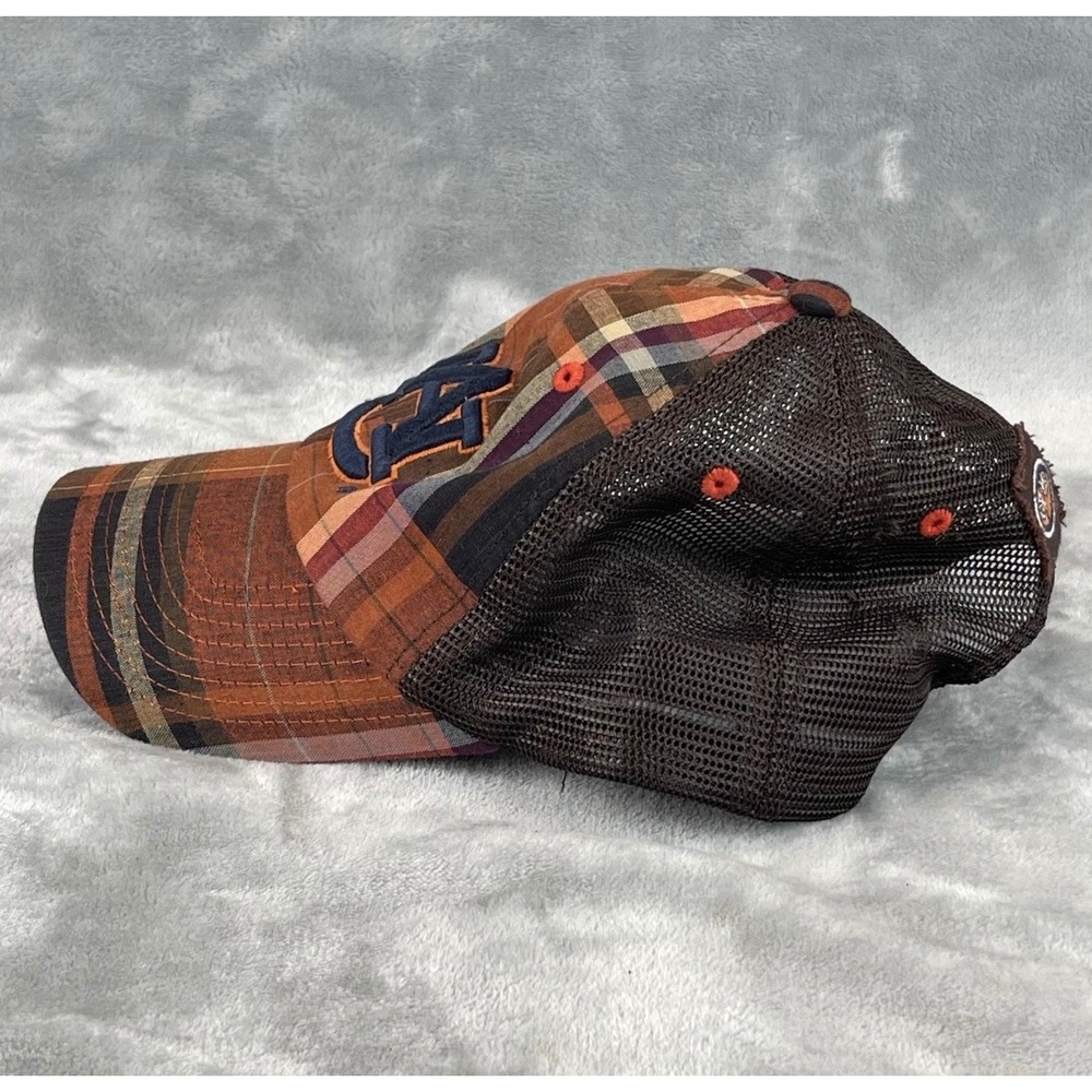 Auburn Tigers Hat MensTop Of World OSFA Orange Plaid Mesh Snapback Trucker Cap - Picture 3 of 8
